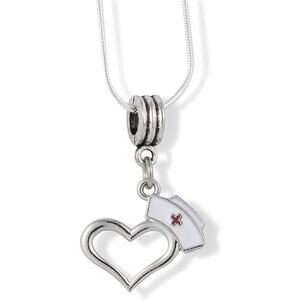 Nurse Hat on Heart Charm Snake Chain Necklace